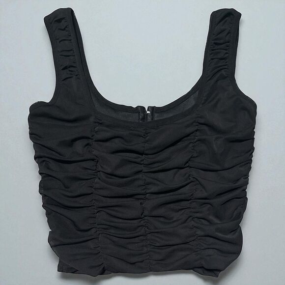 Shinestar Crop Top Size Medium Black Corset Style Ruched Front Close Hook & Eye - Picture 2 of 4
